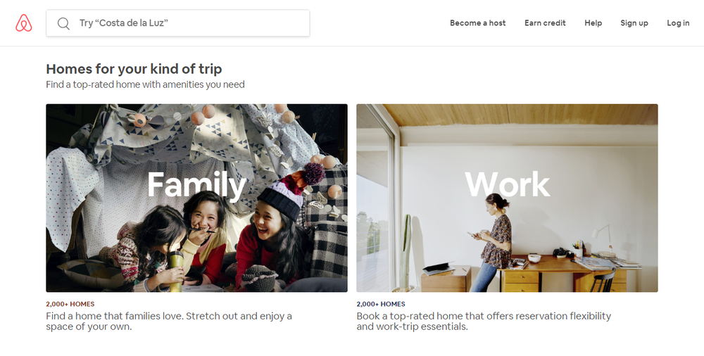 airbnb homepage